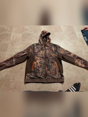 UNDER ARMOUR UA STORM FULL ZIP CAMO HOODIE BROWN ORANGE Youth Xtra Large YXL